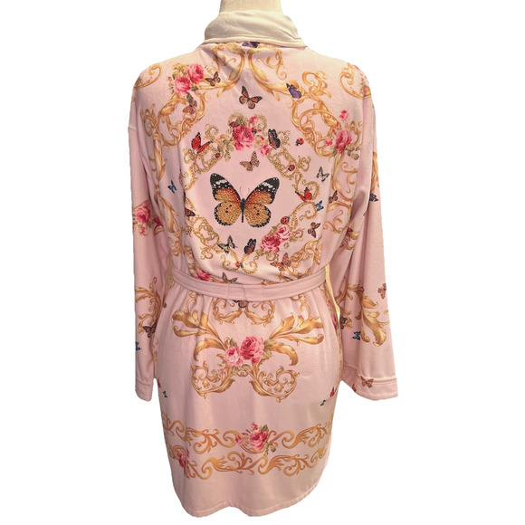 Wrap Up by VP Robe Womens Pink Floral Butterfly Rhinestones Terry Soft Short USA - Picture 5 of 8